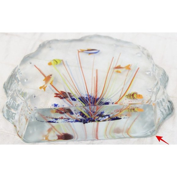 Murano Glass Italian Paperweight Half-Moon Aquarium 6 Fish Tank Bowl Clear Art - Picture 6 of 8